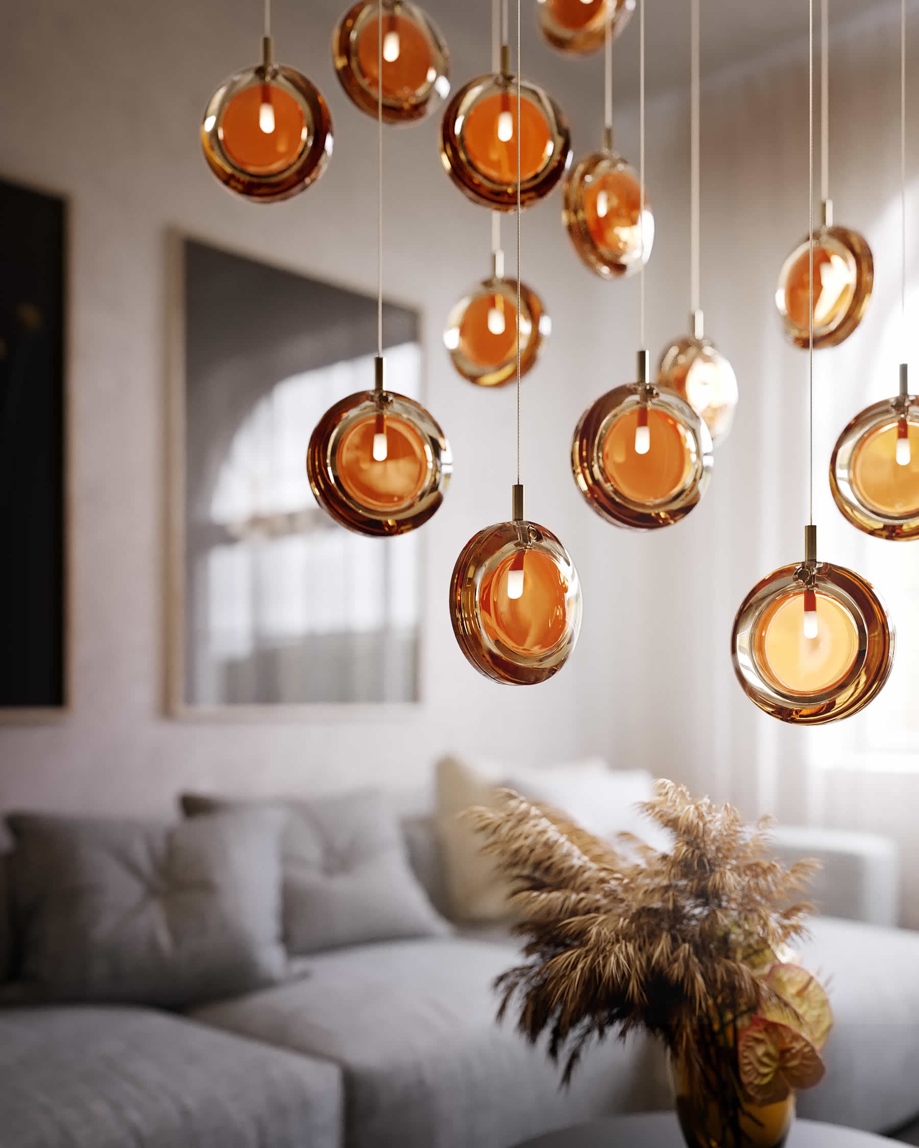 Hanglamp Kroonluchter Smoke Wit Glas Woonkamer Bomma